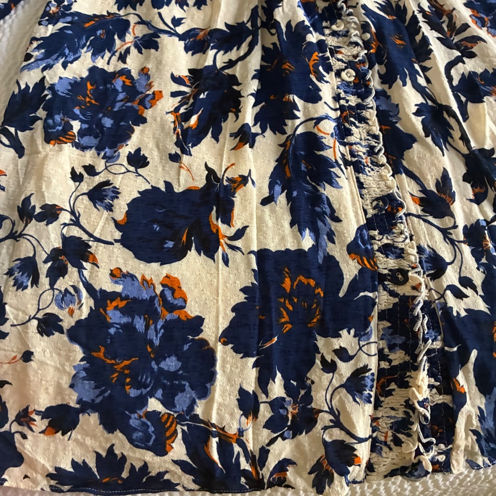 DVF Layla Shirt Dress Sz L Blue & Orange Floral Pintuck Boho Cottage Core - Picture 8 of 11